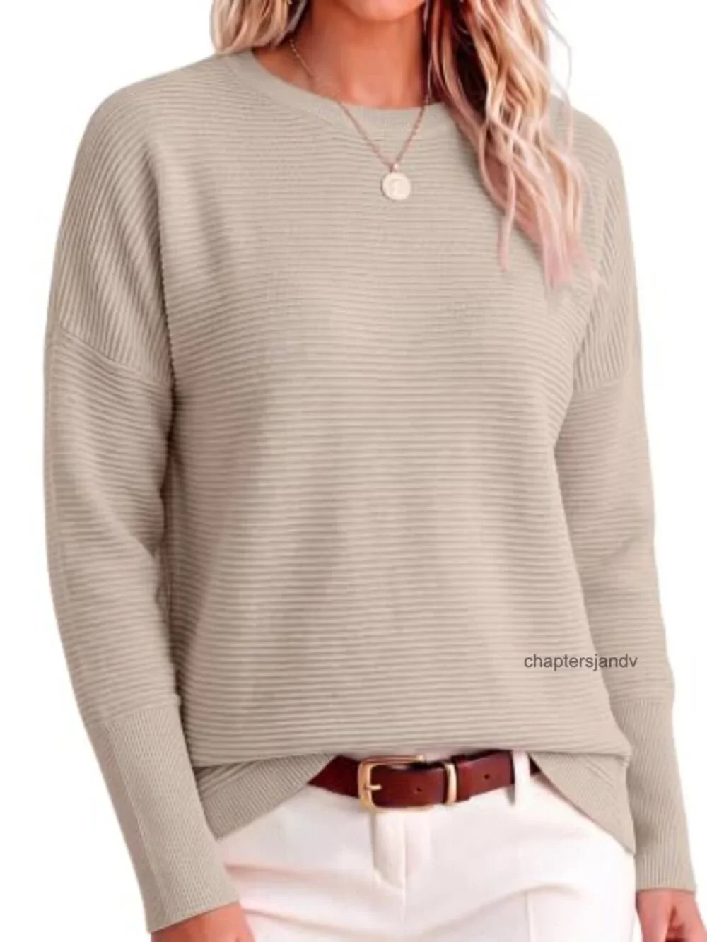 Oversized Batwing Sleeve Ribbed Knit Pullover Sweater Crew Neck